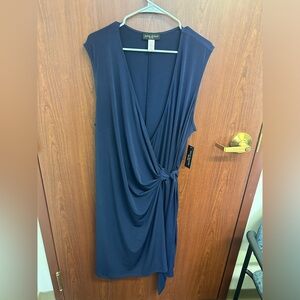 Julie‎ Dillon Size 22 Navy Blue Genevieve Faux Wrap Knit Midi Dress NWT